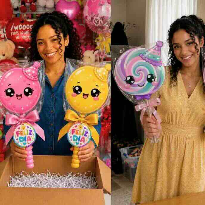 Paletas gigantes de caramelo decoradas para regalo